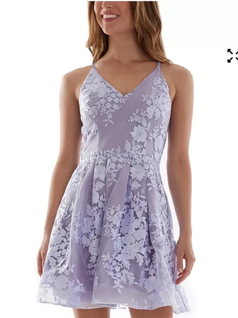BCX Lavender Floral Lace V-Neck Fit & Flare Mini Dress
